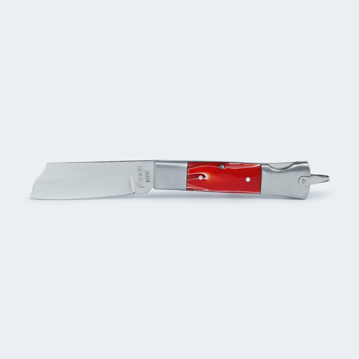 Canivete Cimo Inox Cabo Inox E Acrílico Vermelho Com Trava E Bainha - 320/7 I A SS C/B