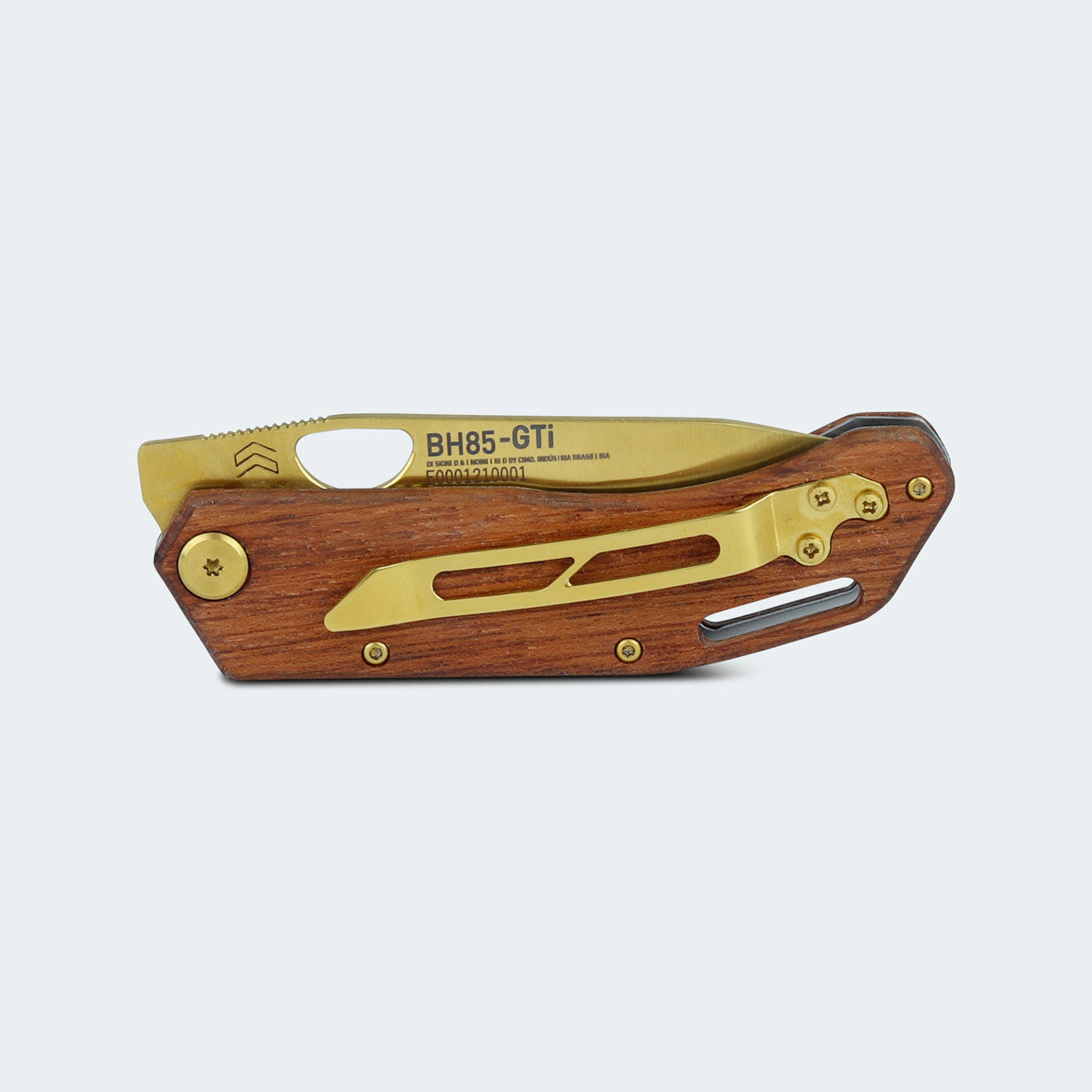 Canivete Cimo Brown Horse Gold Titanium Cabo Madeira Com Clip - BH85-GTI