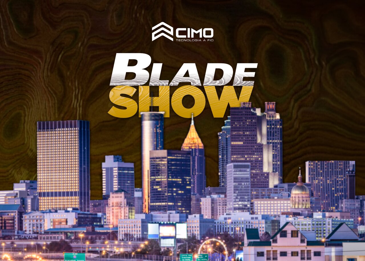 Vista da cidade com logo da CIMO e texto Blade Show