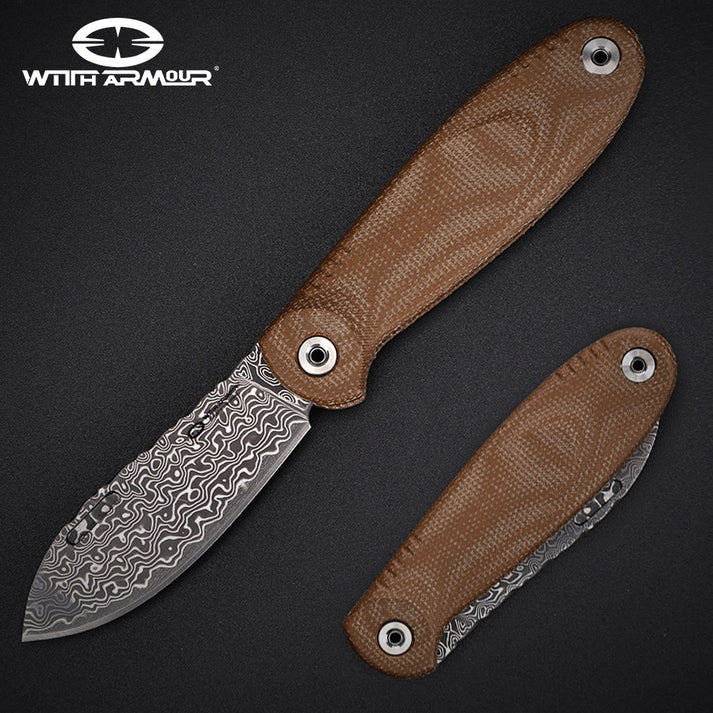 【DWD】MAT FAKE LEATHERセット Canivete EDC FoldMuk2F Damascus With Armour – VG10 Core, Trava