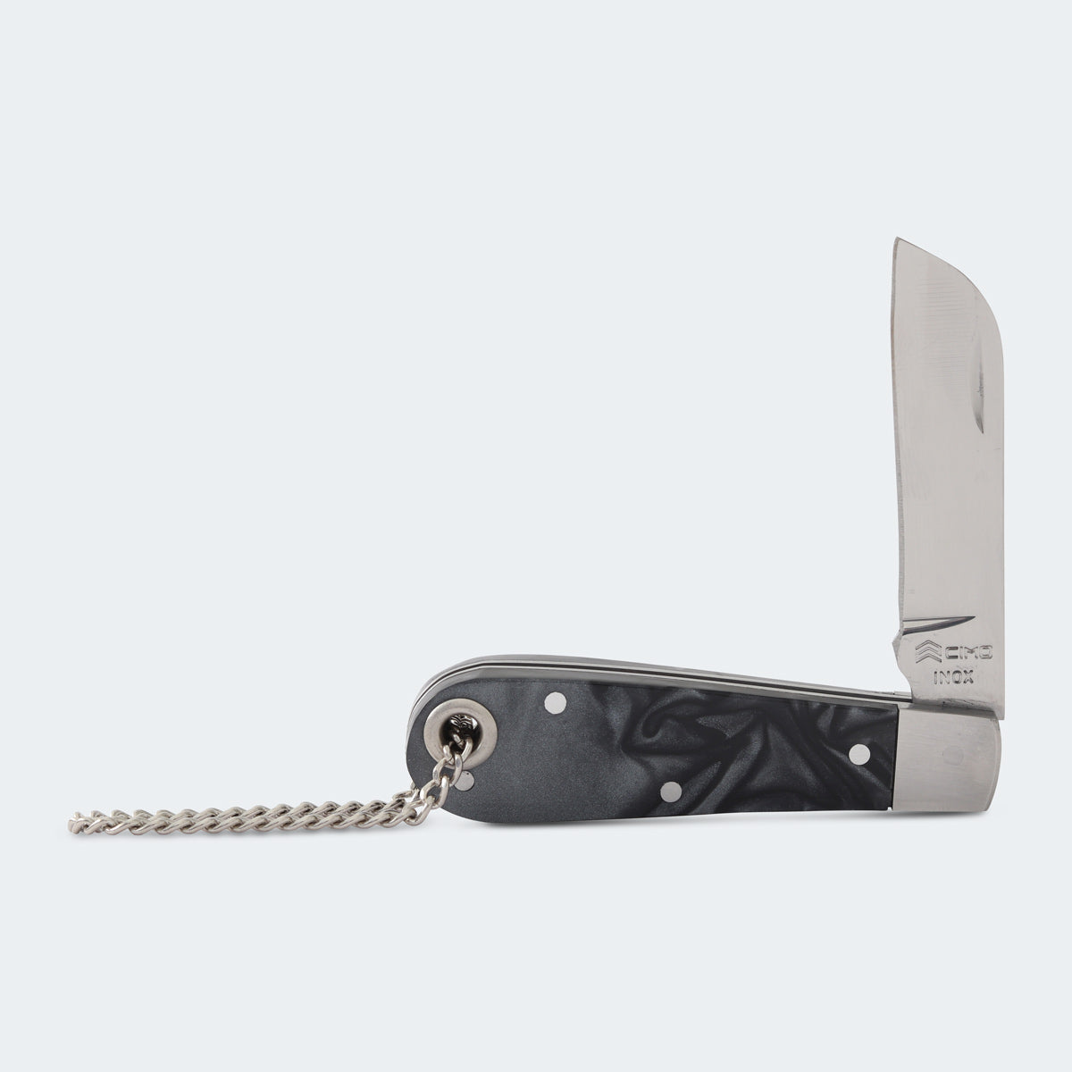 Canivete Cimo Inox Cabo Acrílico Preto Com Corrente E Bainha - 20/3 PT C/B