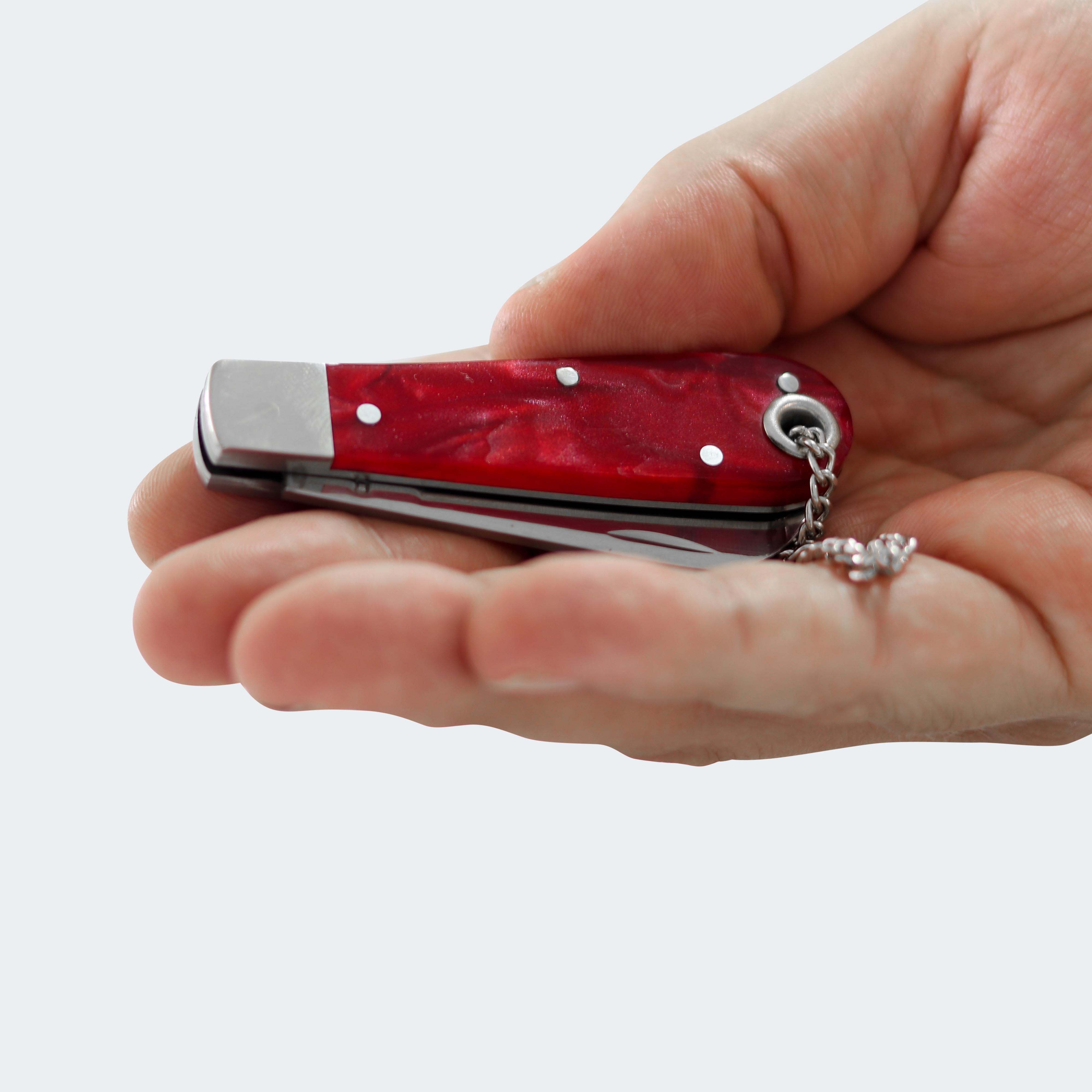 Canivete Cimo Inox Cabo Acrílico Vermelho Com Corrente E Bainha - 20/3 VM C/B
