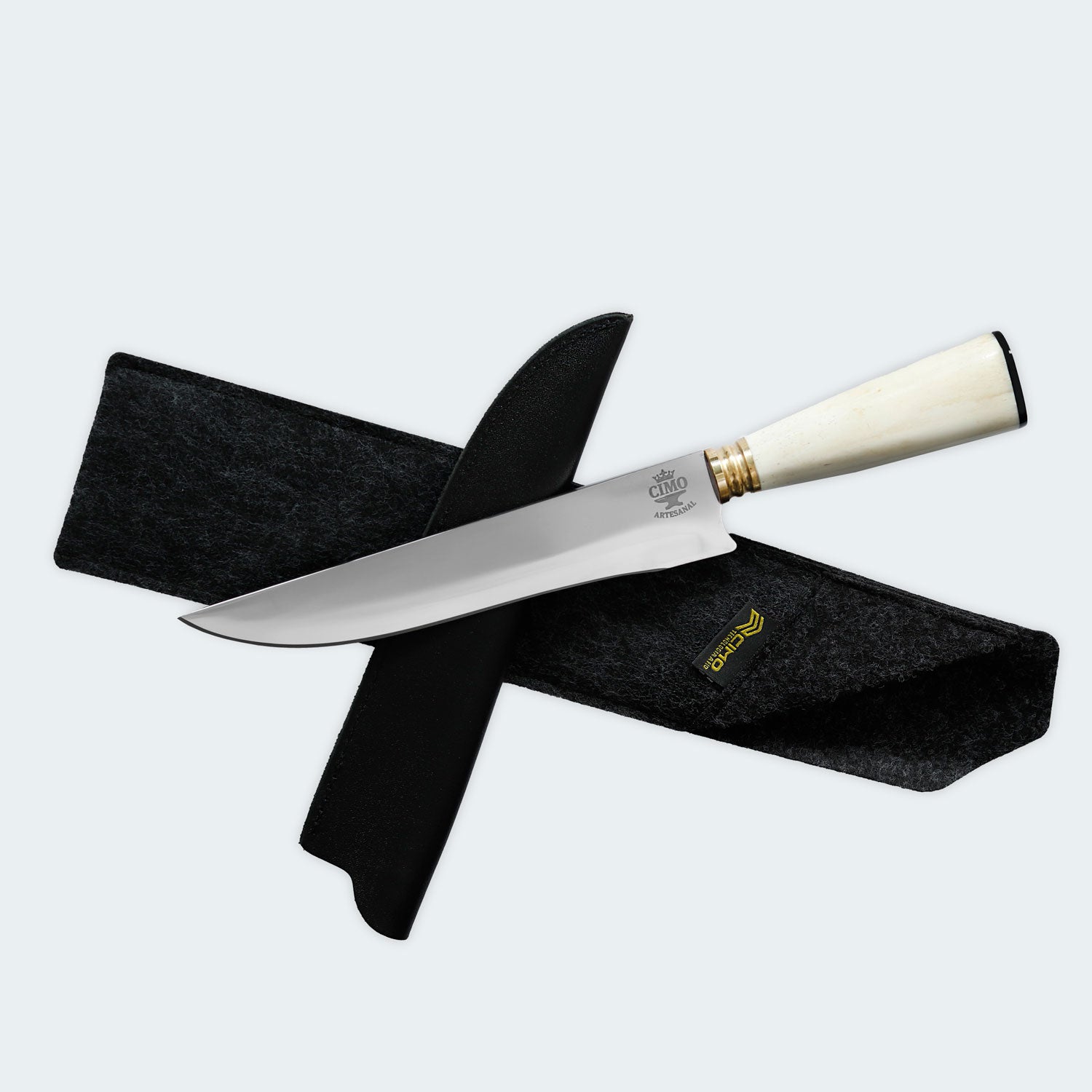 Faca Cimo Artesanal 1964/8 Cabo Osso com Bainha de Couro - 1964/8 OSSO C/B