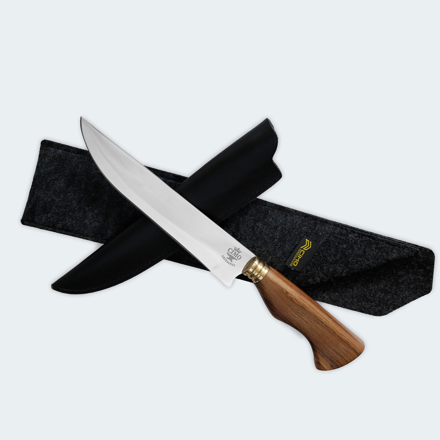 Faca Cimo Artesanal 1964/8 Cabo Madeira com Bainha de Couro - 1964/8 MAD C/B