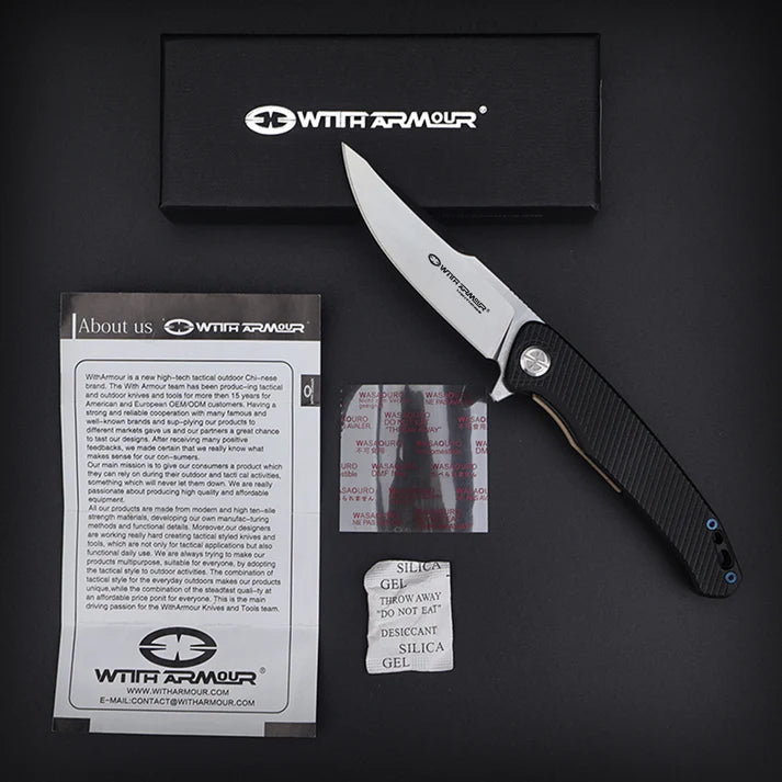 Canivete EDC Flint Black With Armour – Aço D2, Trava Liner Lock, Cabo G10 Preto | Compacto e Resistente