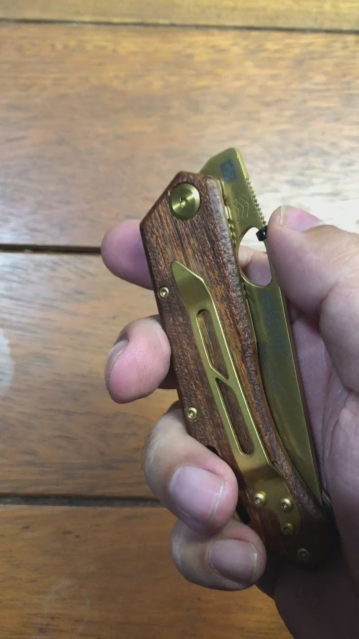 Canivete Cimo Brown Horse Tanto Gold Titanium Cabo Madeira Com Clip – BH85T-GTI