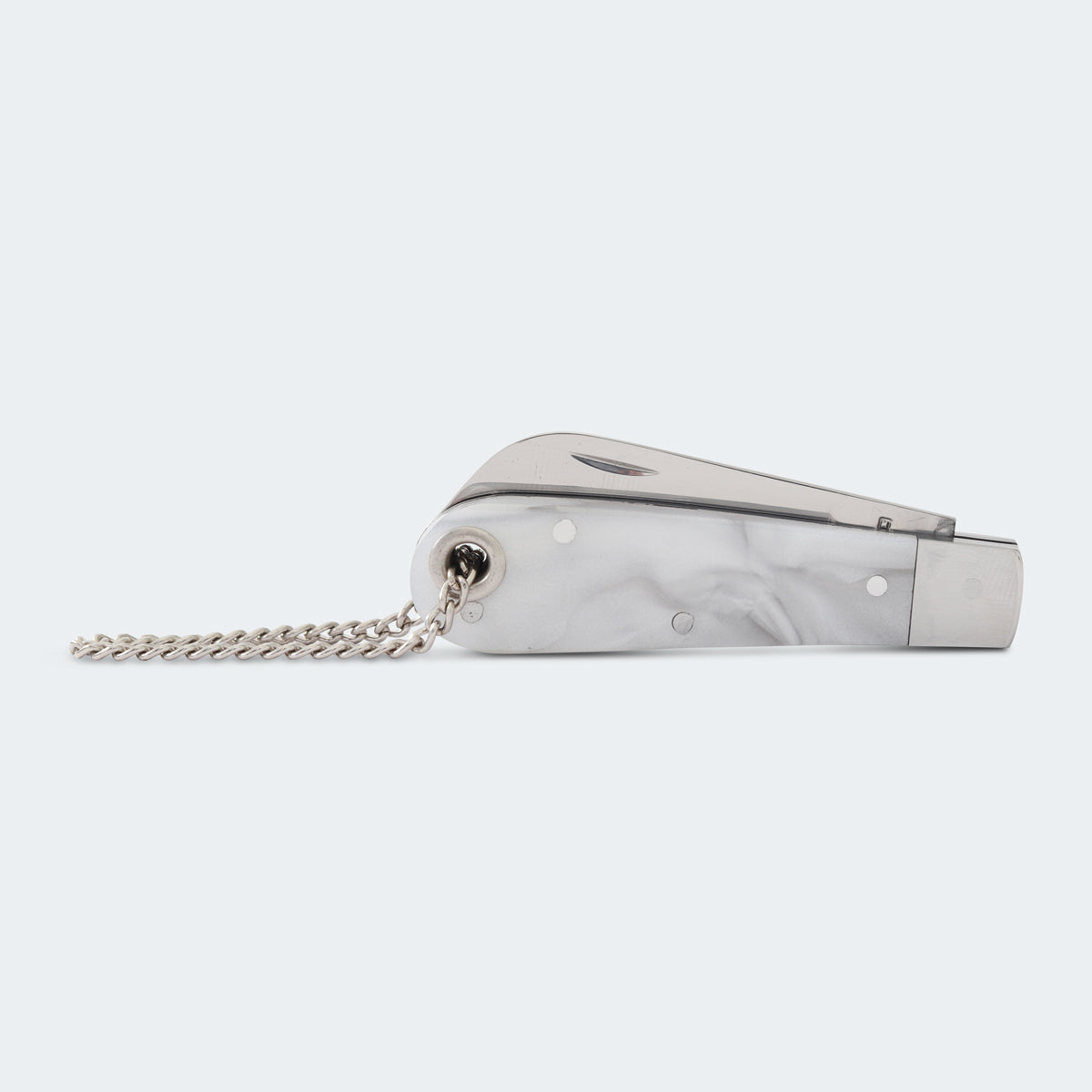 Canivete Cimo Inox Cabo Acrílico Branco Com Corrente E Bainha - 20/3 BC C/B