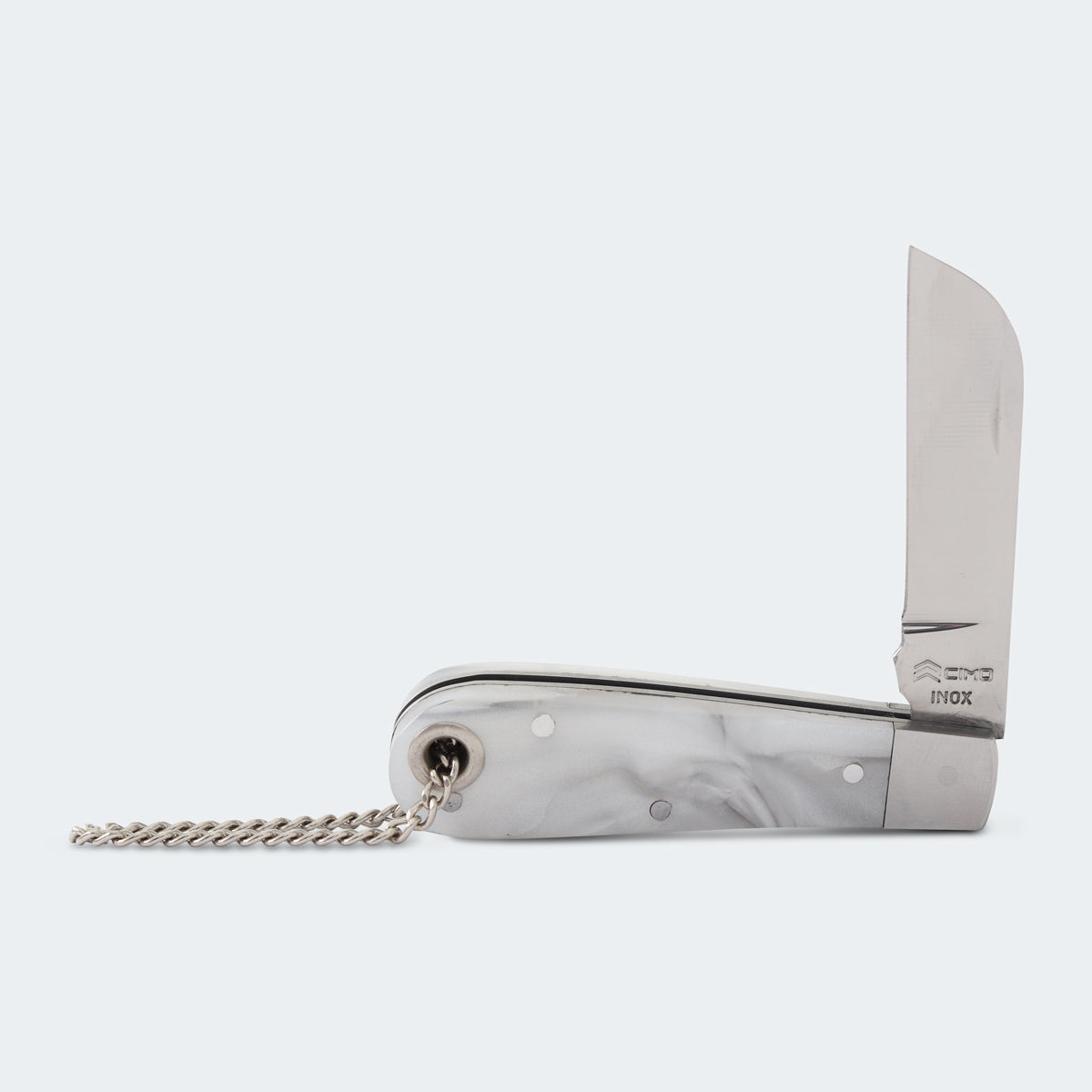 Canivete Cimo Inox Cabo Acrílico Branco Com Corrente E Bainha - 20/3 BC C/B