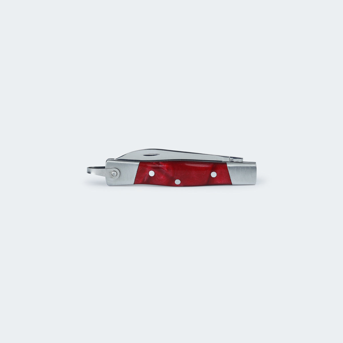 Canivete Cimo Inox Cabo Inox E Acrílico Vermelho Com Bainha - 330/6 I A C/B
