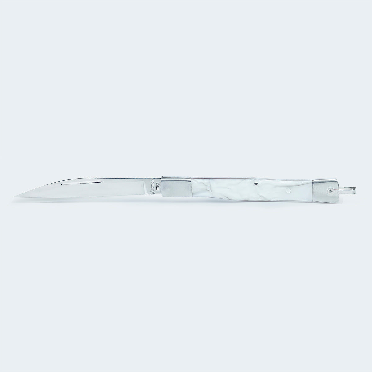 Canivete Cimo Inox Cabo Inox E Acrilico Branco Com Bainha - 330/P I C/B