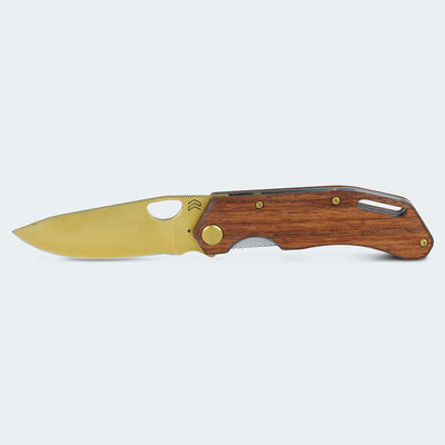 Canivete Cimo Brown Horse Gold Titanium Cabo Madeira Com Clip - BH85-GTI
