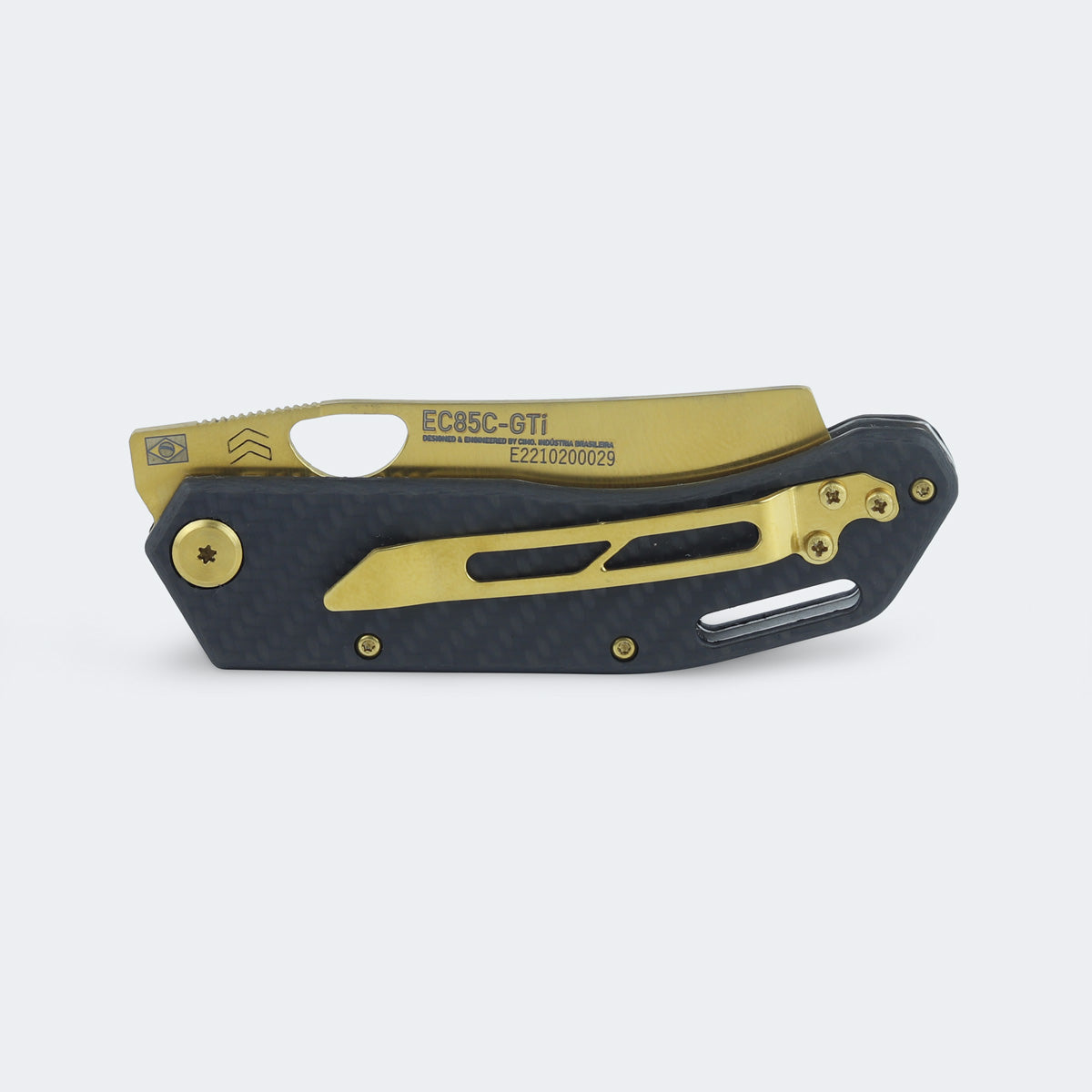 Canivete Cimo Eclipse Cleaver Gold Titanium Fibra Carbono Com Clip - EC85C-GTI